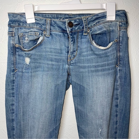 American Eagle Y2K Skinny Kick Distressed Jeans | Size 6 Long Denim - Picture 6 of 13